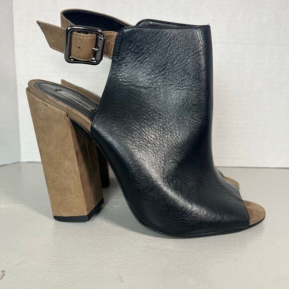 Schutz Quesadilha Yucca Slingback Heels Size 8.5 Black Leather Block Heel - Picture 2 of 16